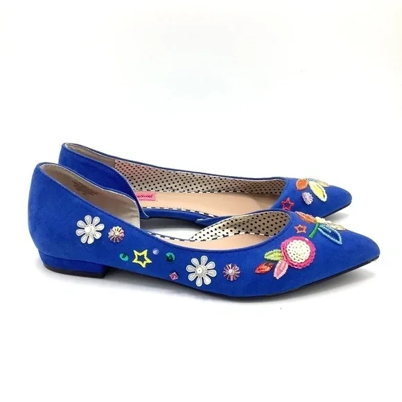 Betsey Johnson  Cypress Blue Beaded‎ Embellished Flats Size 6.5 - Picture 3 of 16